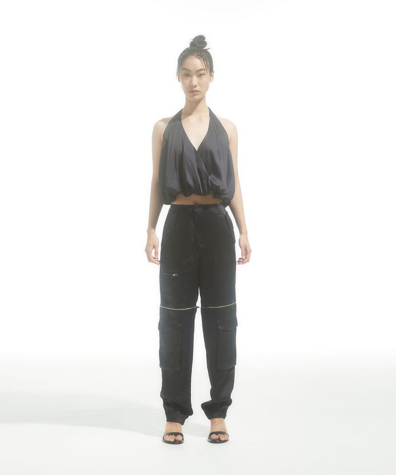DETACHABLE AVIATOR SATIN PANTS_NAVY