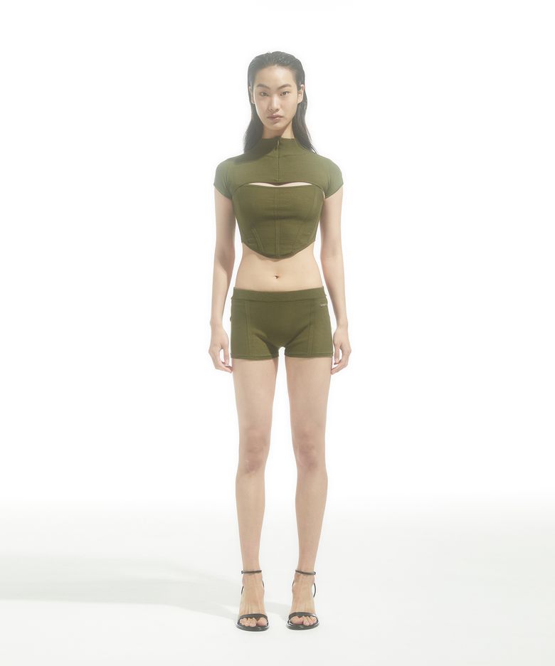 CORSET SEAMLESS KNIT TOP_KHAKI