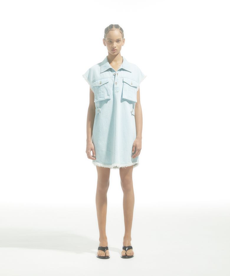 RAW-EDGE CARGO POCKET DEDIM DRESS_LIGHT BLUE