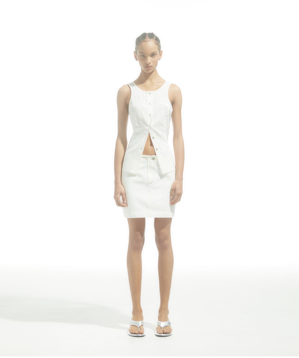 드레(DRAE) COTTON OUT ZIP-FLY SKIRT_WHITE