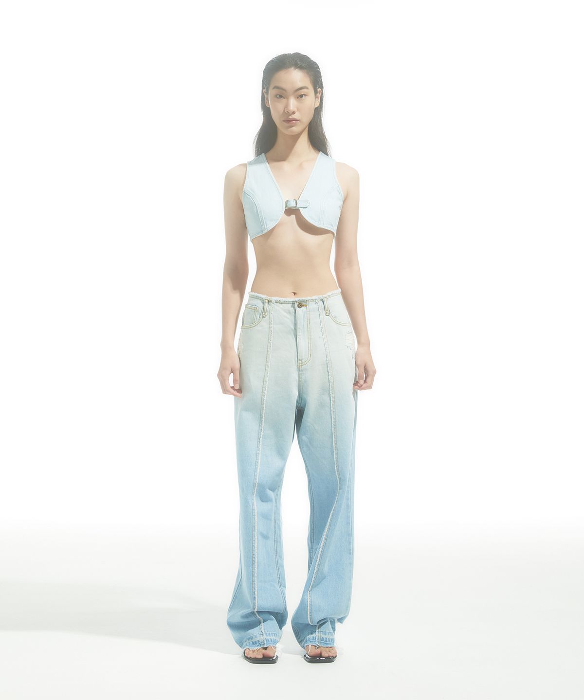 드레(DRAE) BUCKLED DENIM VEST_LIGHT BLUE