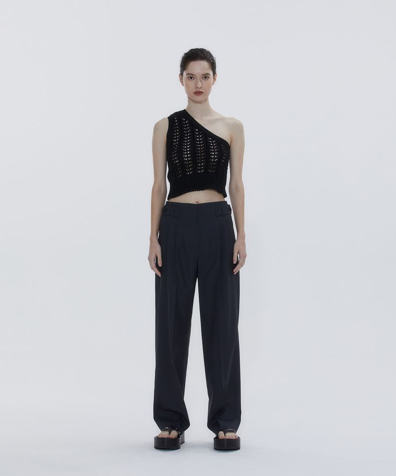 CROCHET ONE-SHOULDER TANK TOP_BLACK