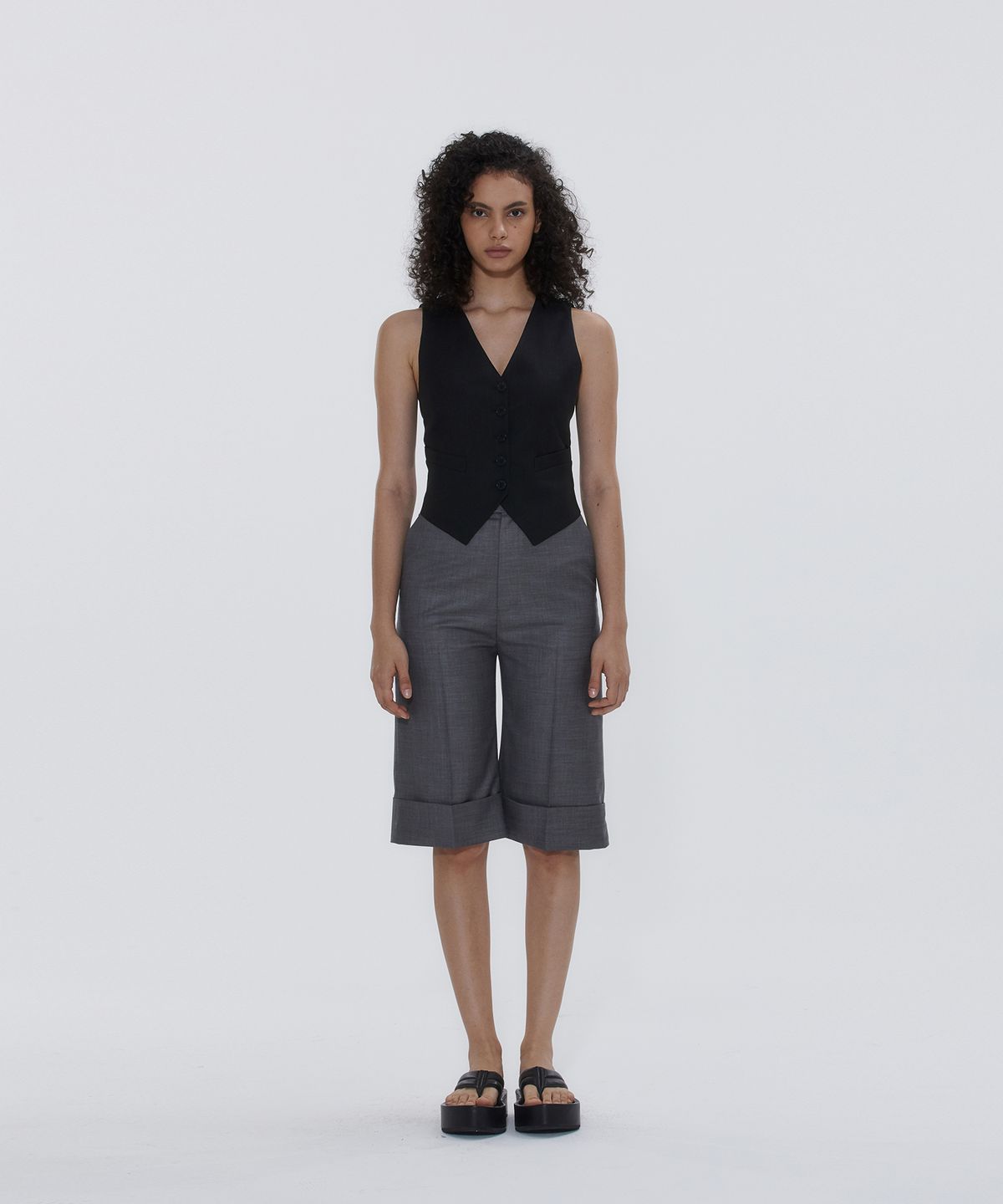 드레(DRAE) LINEN-BLEND WAISTCOAT_BLACK