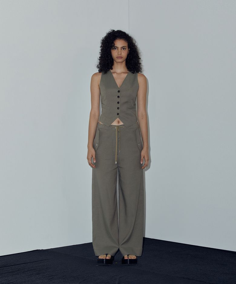 LINEN-BLEND WIDE LEG PANTS_KHAKI