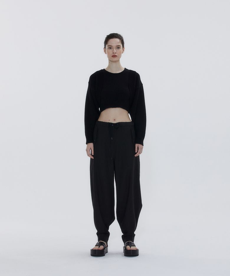 LINEN-BLEND WIDE LEG PANTS_BLACK