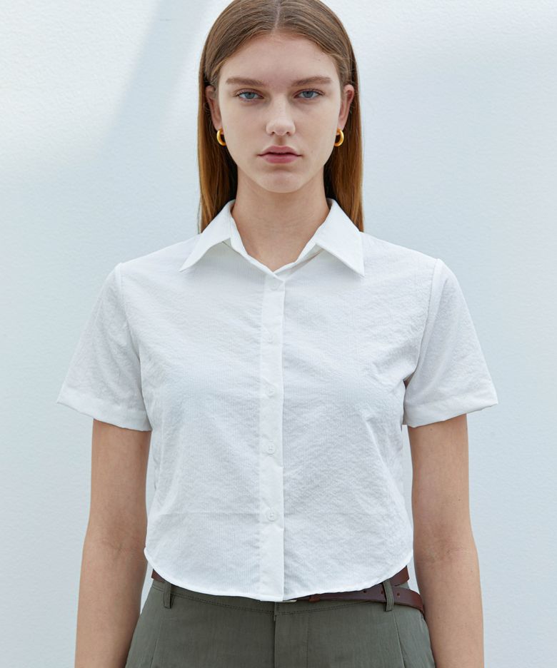 우먼 크롭 올데이 크링클 셔츠 _White