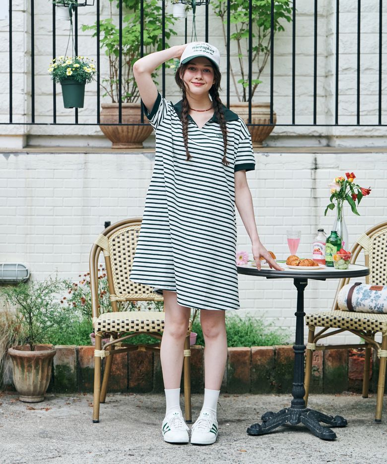 MET 스트라이프 카라 여름 원피스 그린