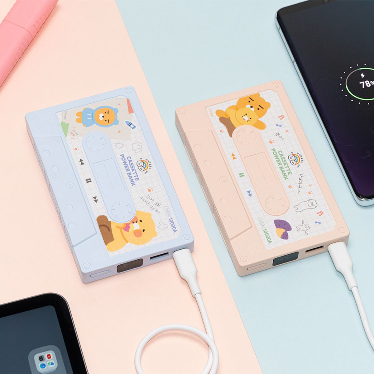카카오프렌즈 파트너(KAKAOFRIENDS PARTNERS) 카세트형 고속 충전 보조배터리 10000mAh
