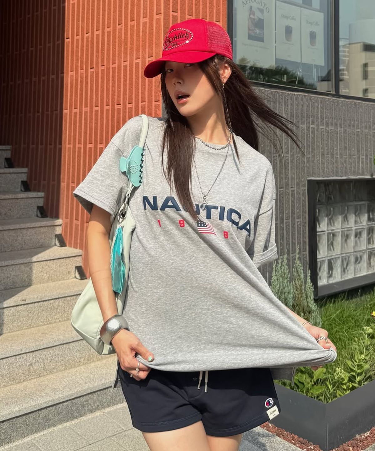노티카(NAUTICA) 83플래그 로고 티셔츠(멜란지그레이) NTS4786MGZ