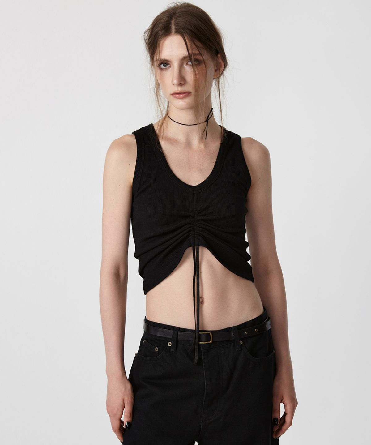 이안조(EAN JO) SHIRRING STRAP SLEEVELESS (BLACK)