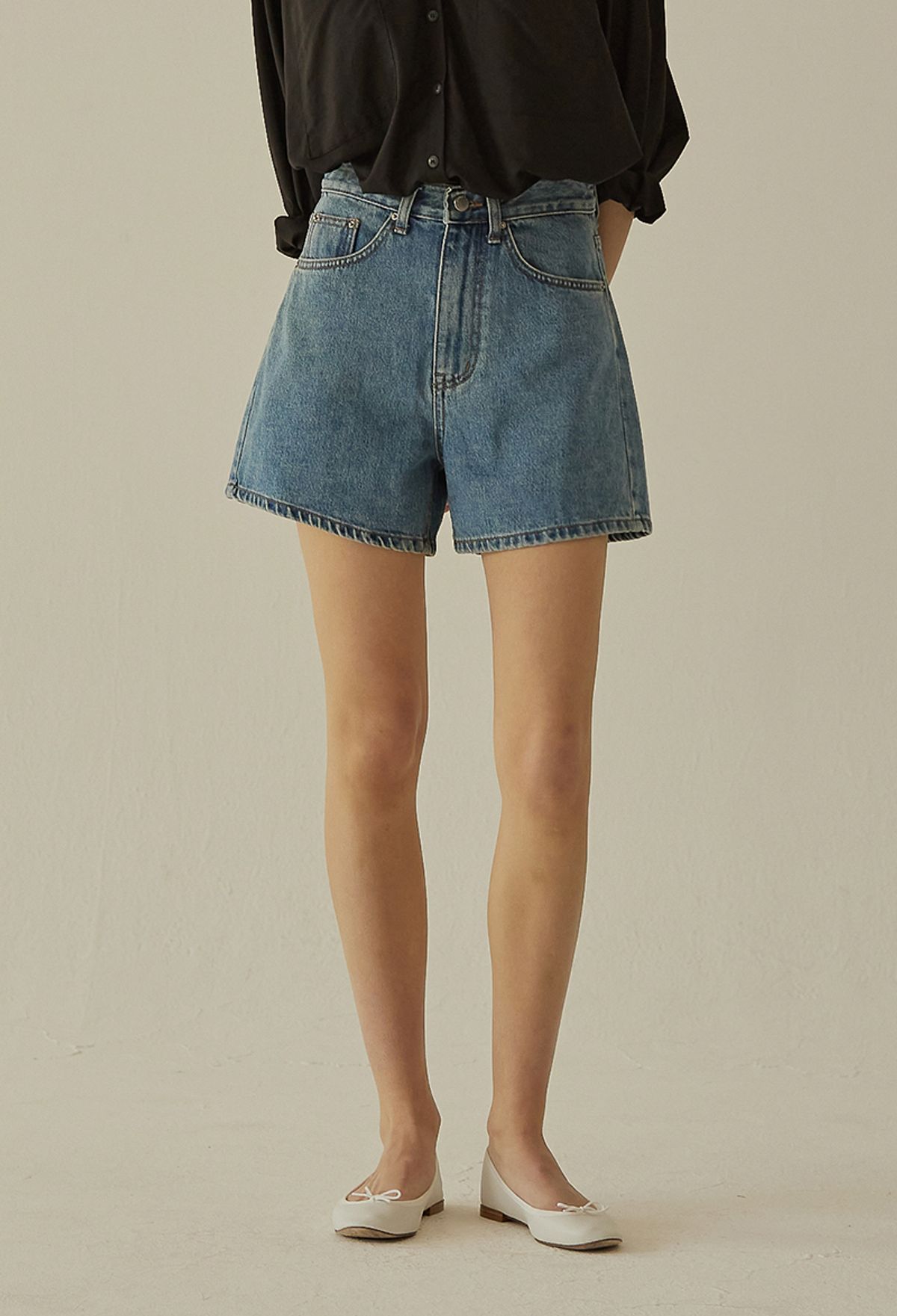 망고매니플리즈(MANGO MANY PLEASE) MID BLUE DENIM SHORTS
