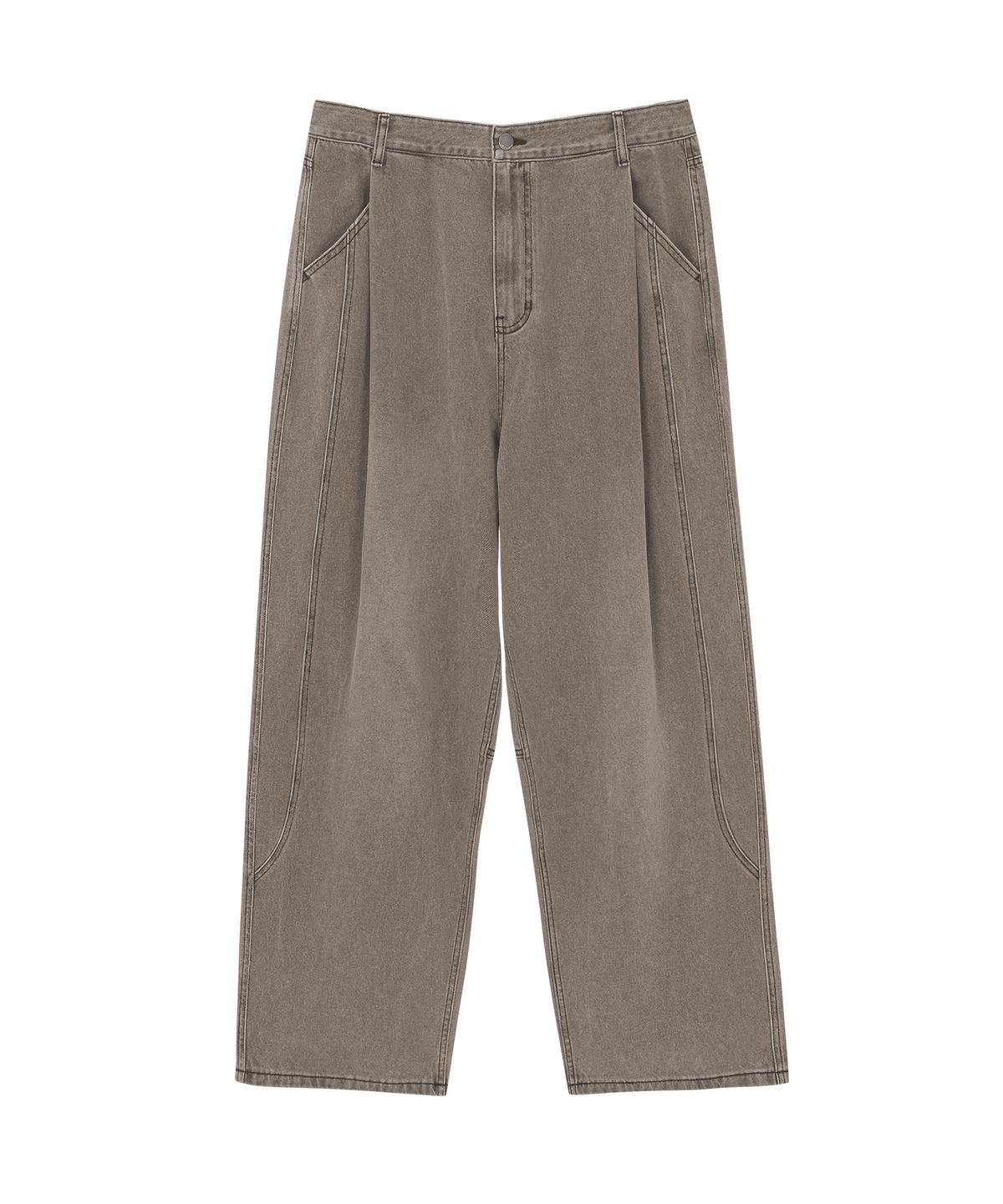 언지미크(UNGIMMICK) BRUSHED TUCK WIDE DENIM PANTS (ASH BROWN)