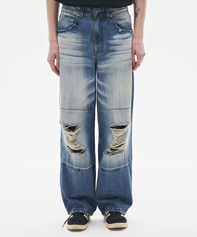 sandglass destroyed denim pants (mid blue)