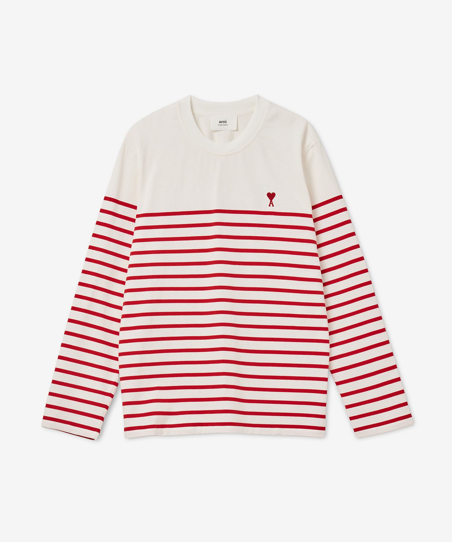 MUSINSA | AMI Men's Small Heart Logo Striped T-Shirt - White