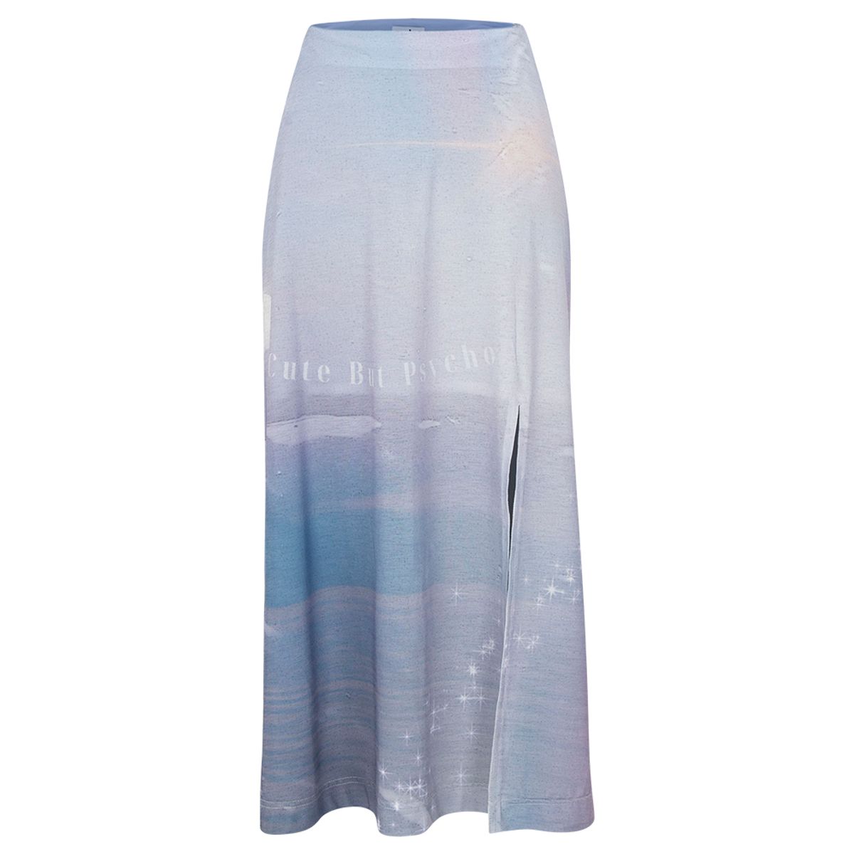 하투(HATU) BEACH PRINTING SLIT MIDI SKIRT PURPLE