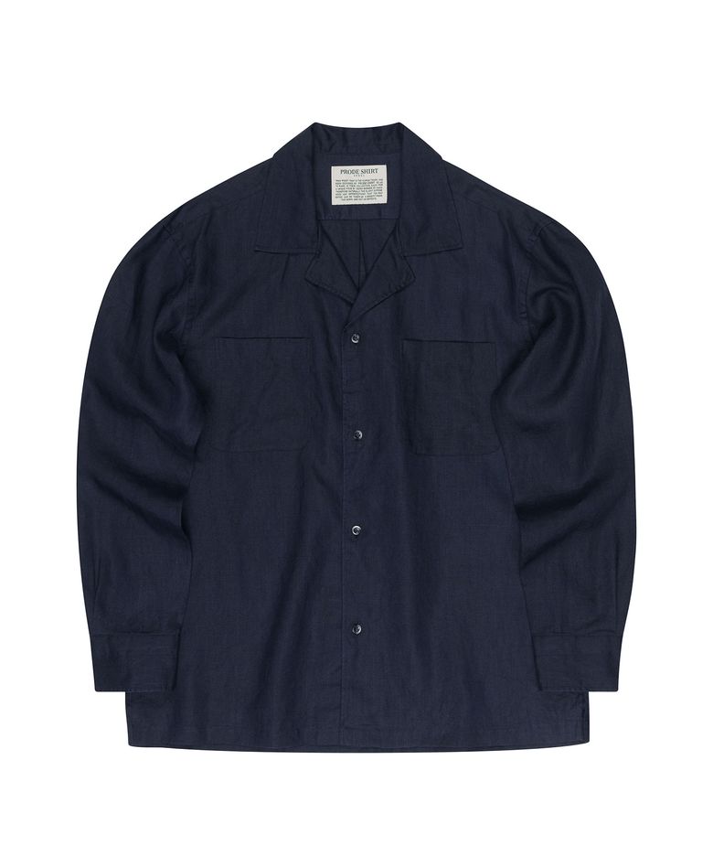 [세미오버] 쿠반 오픈카라 린넨 셔츠 (네이비)