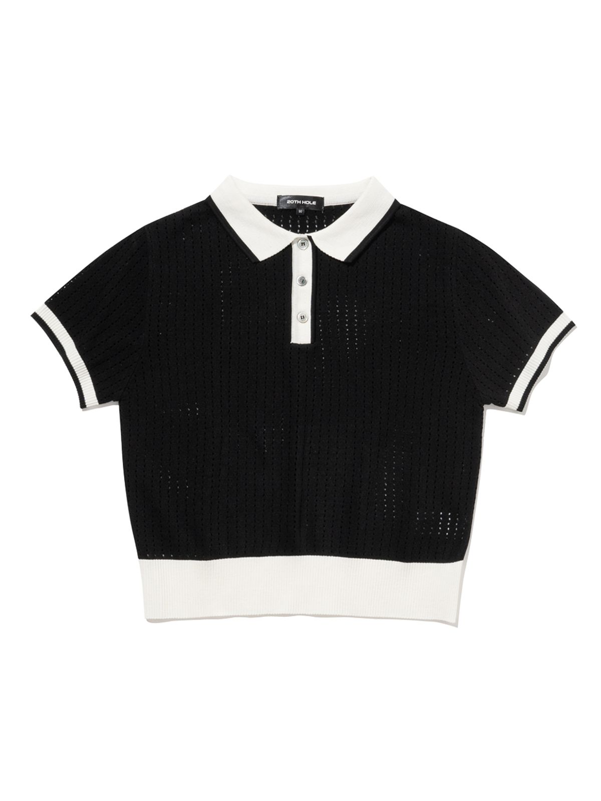 투에니스홀(20TH HOLE) 펀칭 카라 여성 반팔 크롭 니트[BLACK]