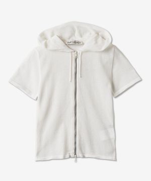 지퍼 반소매 니트 후드 - 화이트 / W2233KSHW