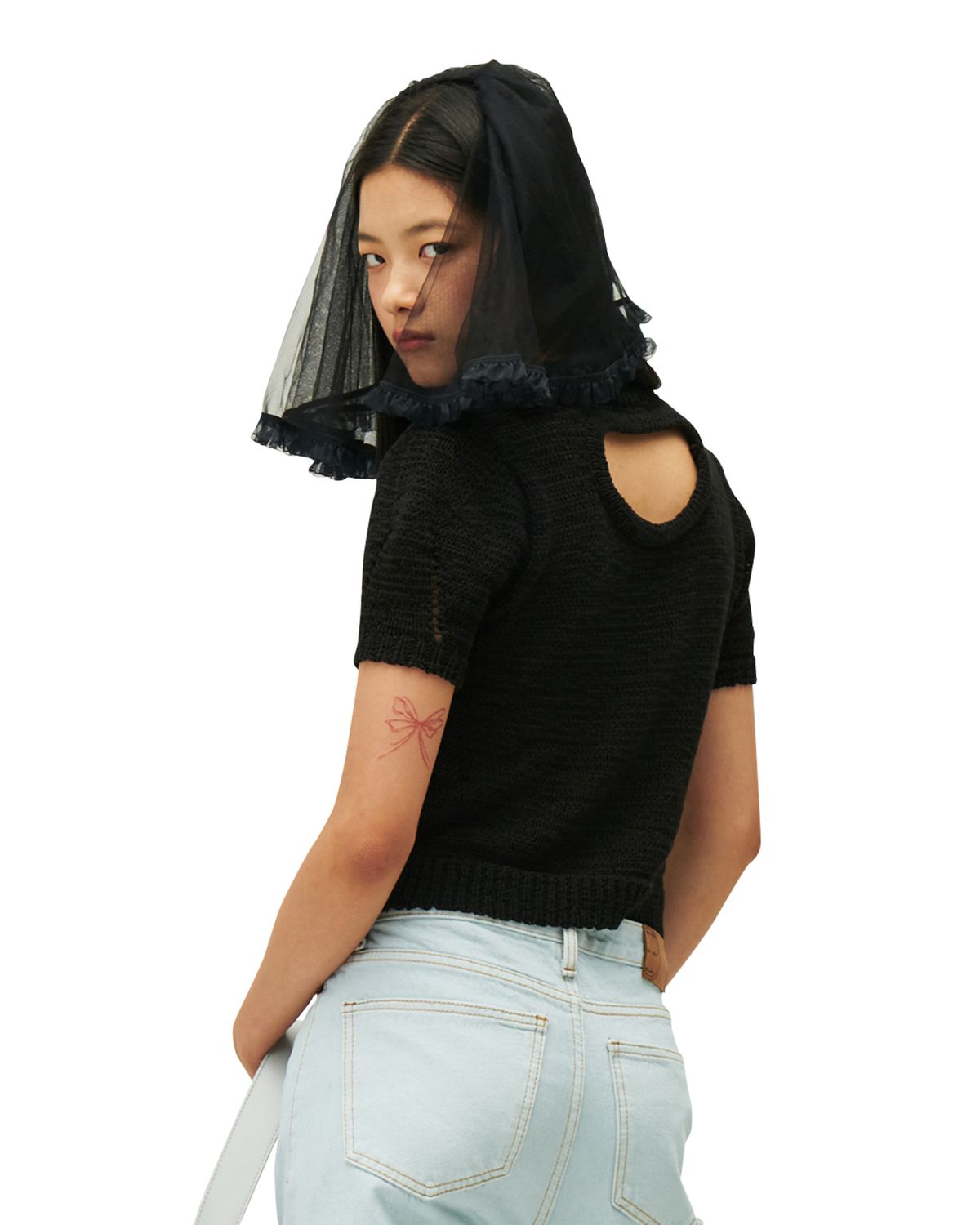 플리즈프로젝트(PLZPROJECT) BACK HOLE HALF KNIT, BLACK