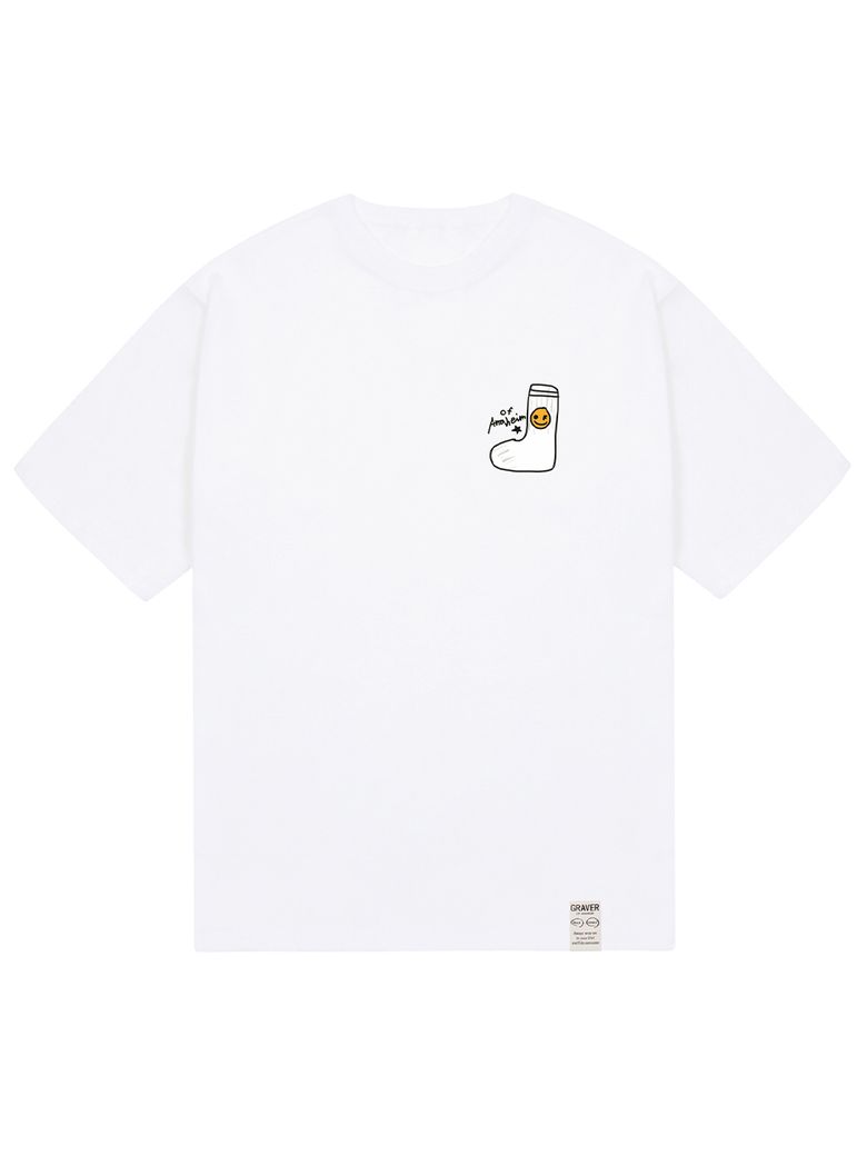 [UNISEX]삭스 드로잉스마일 로고 반팔티_화이트