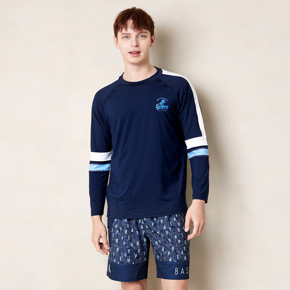 베이직엘르(BASIC ELLE) 남성 루즈핏 나그랑 빅사이즈 래쉬가드 보드숏 세트 BEM-V921N+BEM-V922N