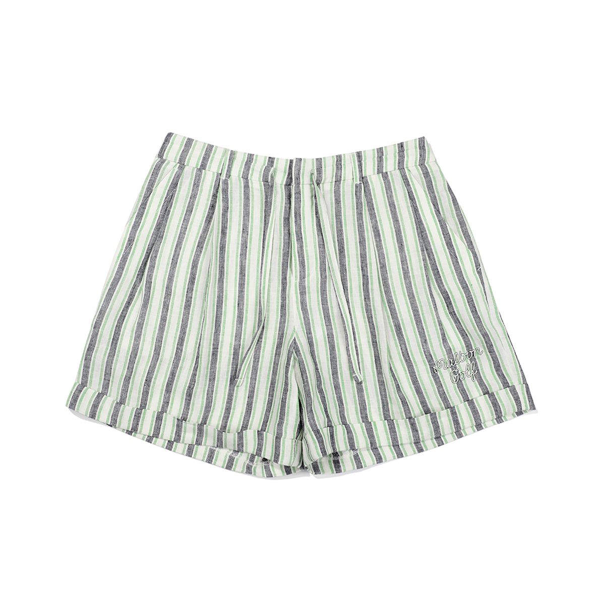 말본 골프(MALBON GOLF) 스트랩 스트라이프 숏팬츠 GREEN (WOMAN)