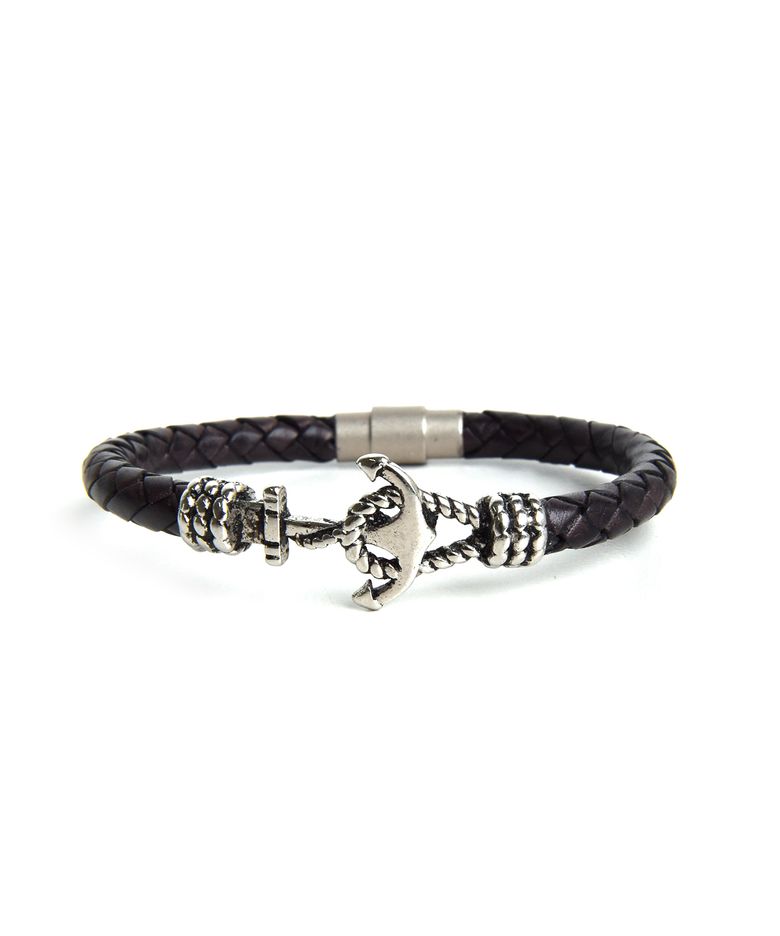 BAT303 Vintage anchor leather touched Bracelet