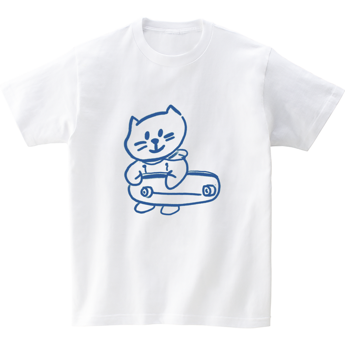 어썸어스(AWESOMEUS) (23SS)SKATE BOARD WITH SMILE CAT BLUE 반팔 티셔츠 화이트