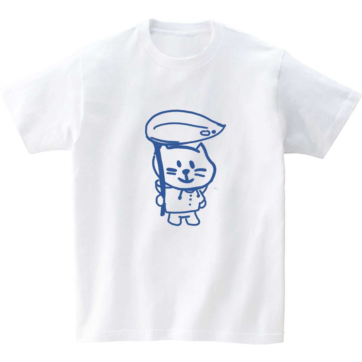 어썸어스(AWESOMEUS) (23SS)SMILE CAT WITH A LEAF UMBRELLA BLUE 반팔 티셔츠 화이트