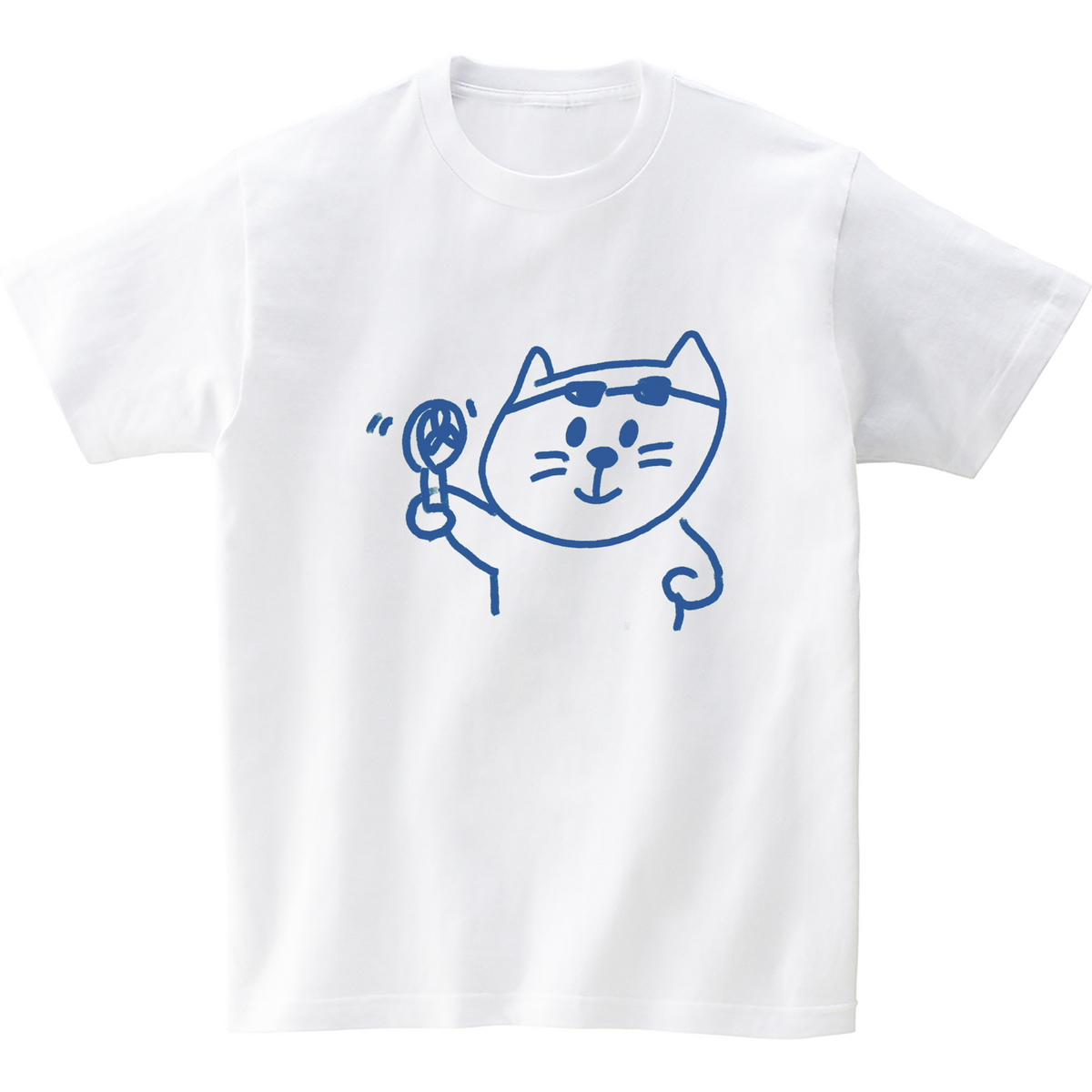 어썸어스(AWESOMEUS) (23SS)SMILE CAT WITH A HAND FAN BLUE 반팔 티셔츠 화이트