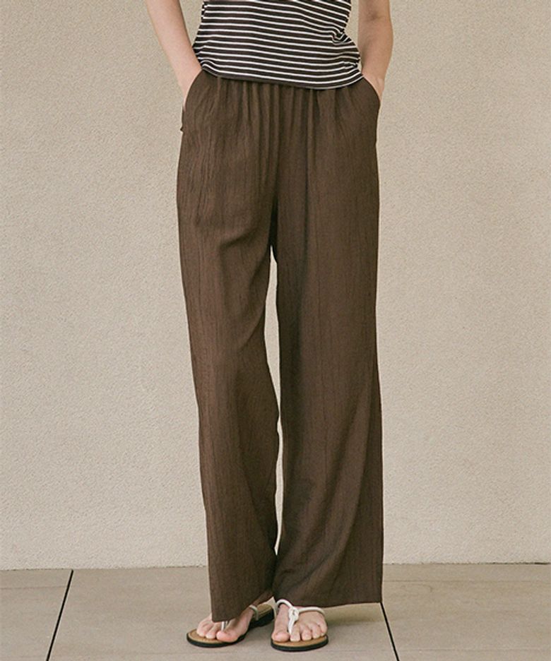 pleats banded pants-brown