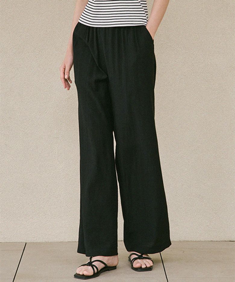 pleats banded pants-black