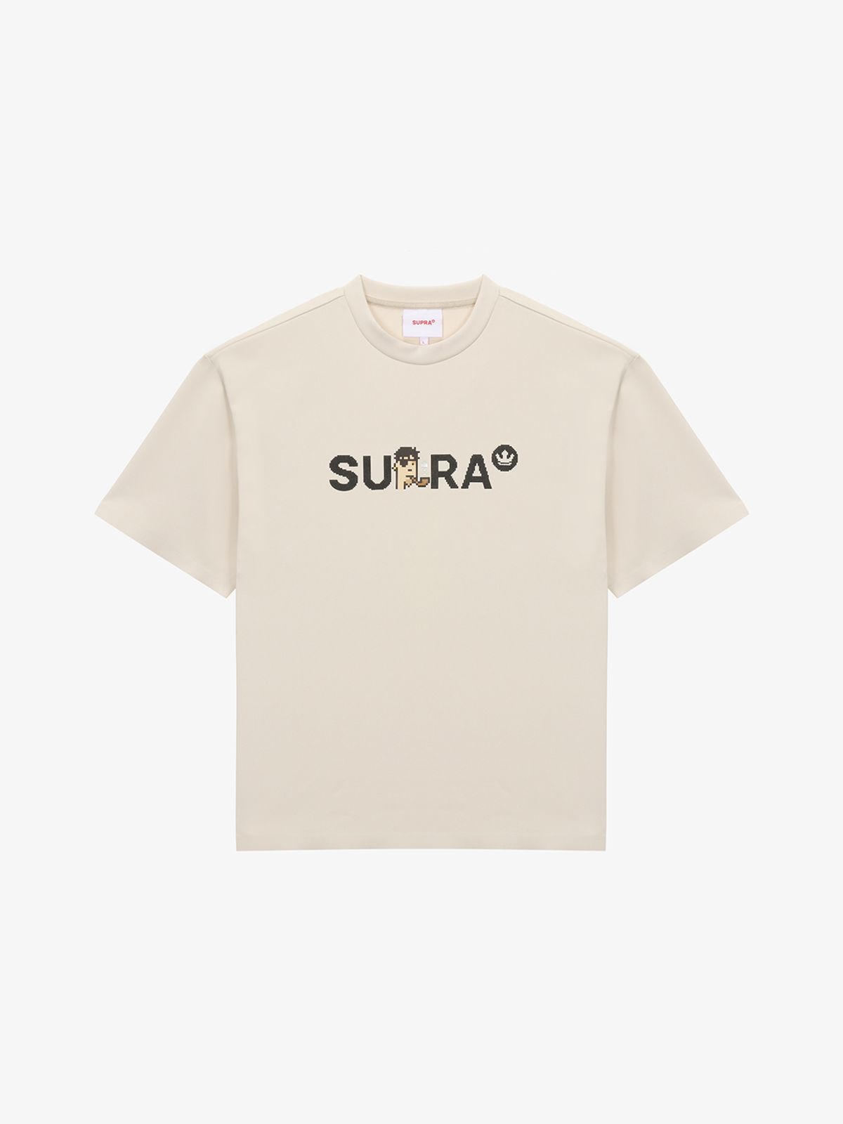 수프라(SUPRA) 크립토펑크 오버핏 메탈릭 로고 반팔 티셔츠(BEIGE)