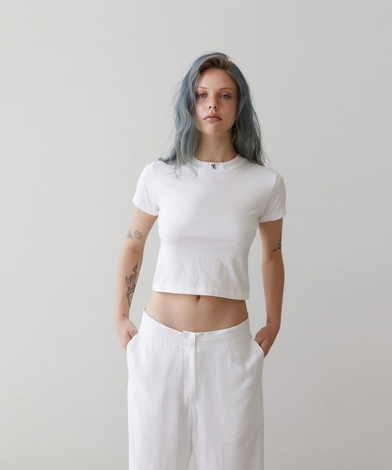 needlework crop t-shirt white
