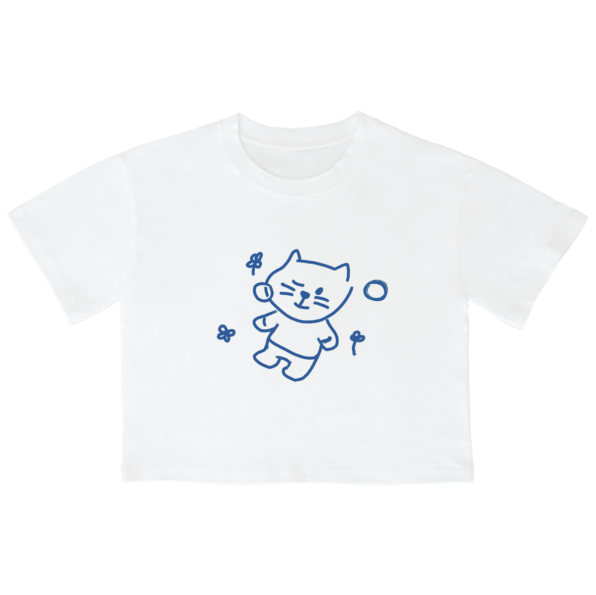 어썸어스(AWESOMEUS) (23SS)SMILE CAT NAP BLUE 크롭 반팔 티셔츠 화이트