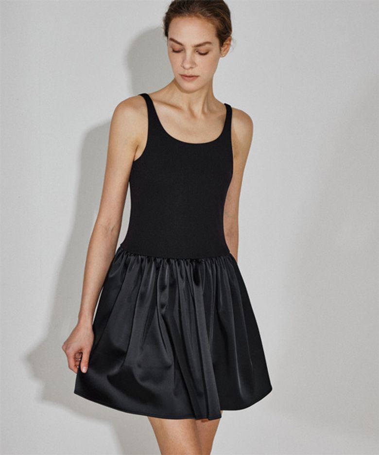 JERSEY MINI-SHIRRING DRESS_BLACK
