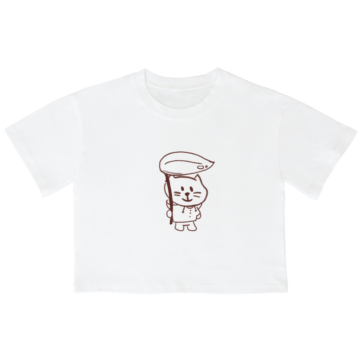 어썸어스(AWESOMEUS) (23SS)SMILE CAT WITH A LEAF UMBRELLA BROWN 크롭 반팔 티셔츠 화이트