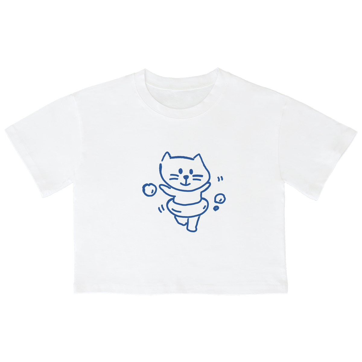 어썸어스(AWESOMEUS) (23SS)SMILE CAT WITH TUBE BLUE 크롭 반팔 티셔츠 화이트