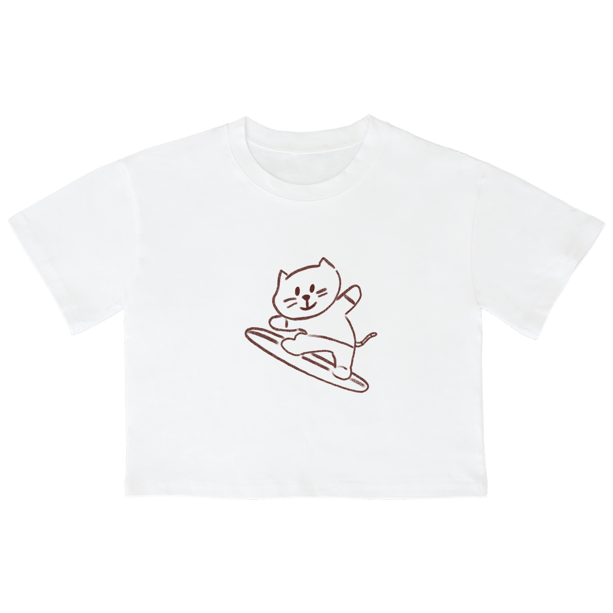 어썸어스(AWESOMEUS) (23SS)SMILE CAT SURFING BROWN 크롭 반팔 티셔츠 화이트
