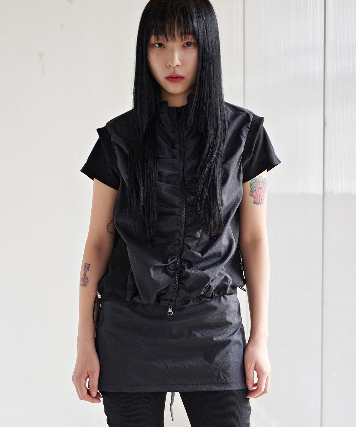 피스메이커(PIECE MAKER) TS NYLON SHIRRING VEST (BLACK)