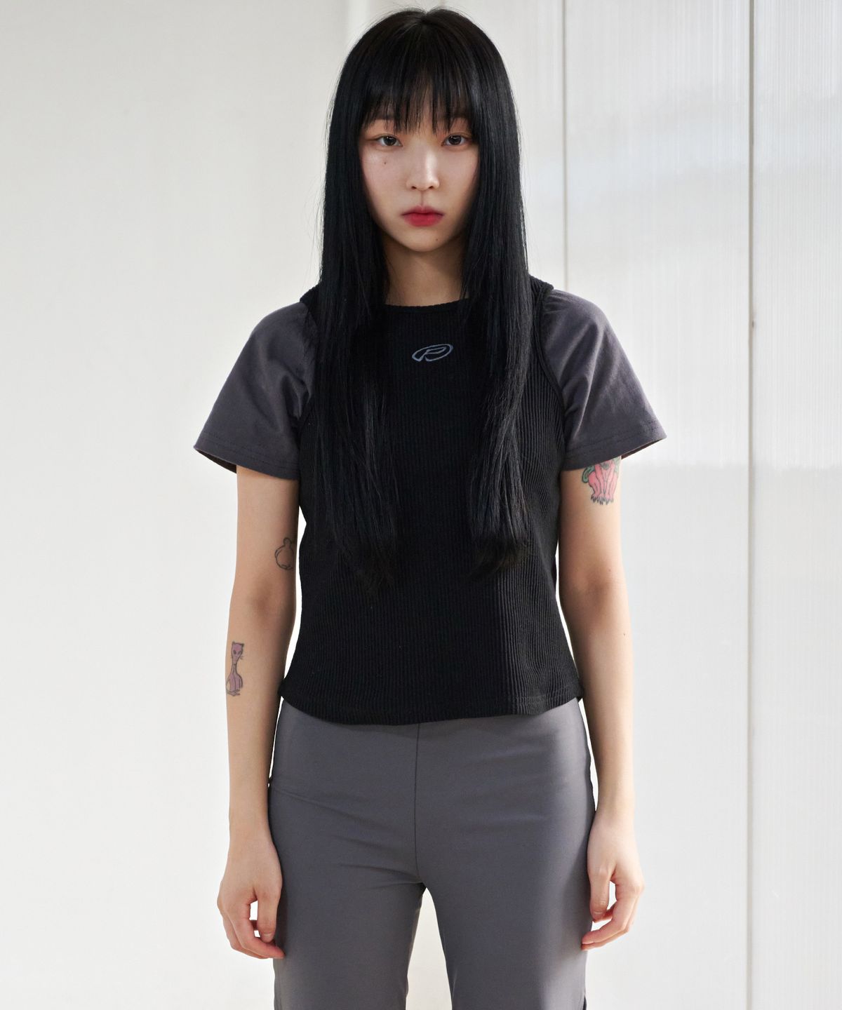 피스메이커(PIECE MAKER) TS KNIT SLEEVELESS LAYERED TEE (BLACK)