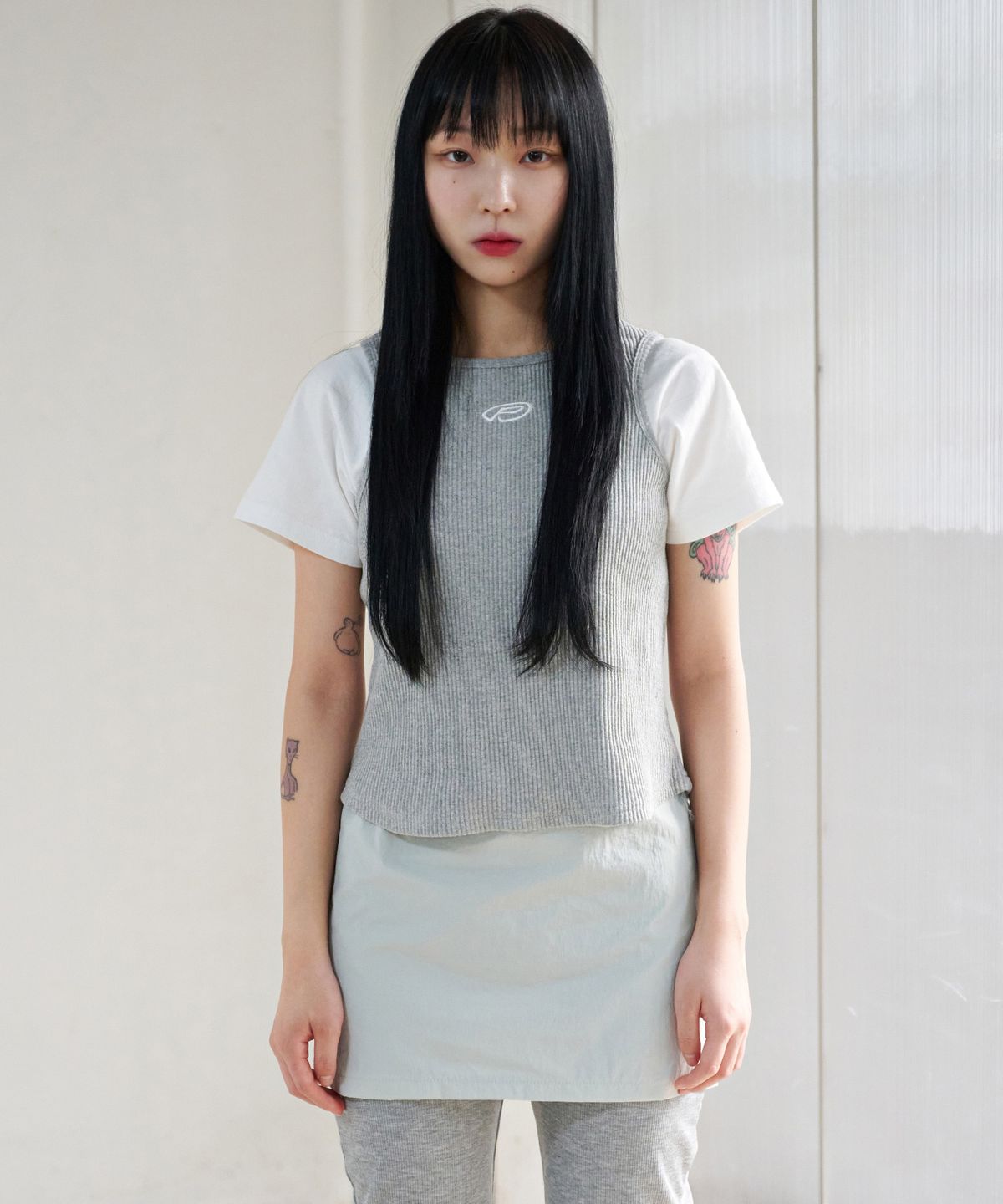 피스메이커(PIECE MAKER) TS KNIT SLEEVELESS LAYERED TEE (GREY)