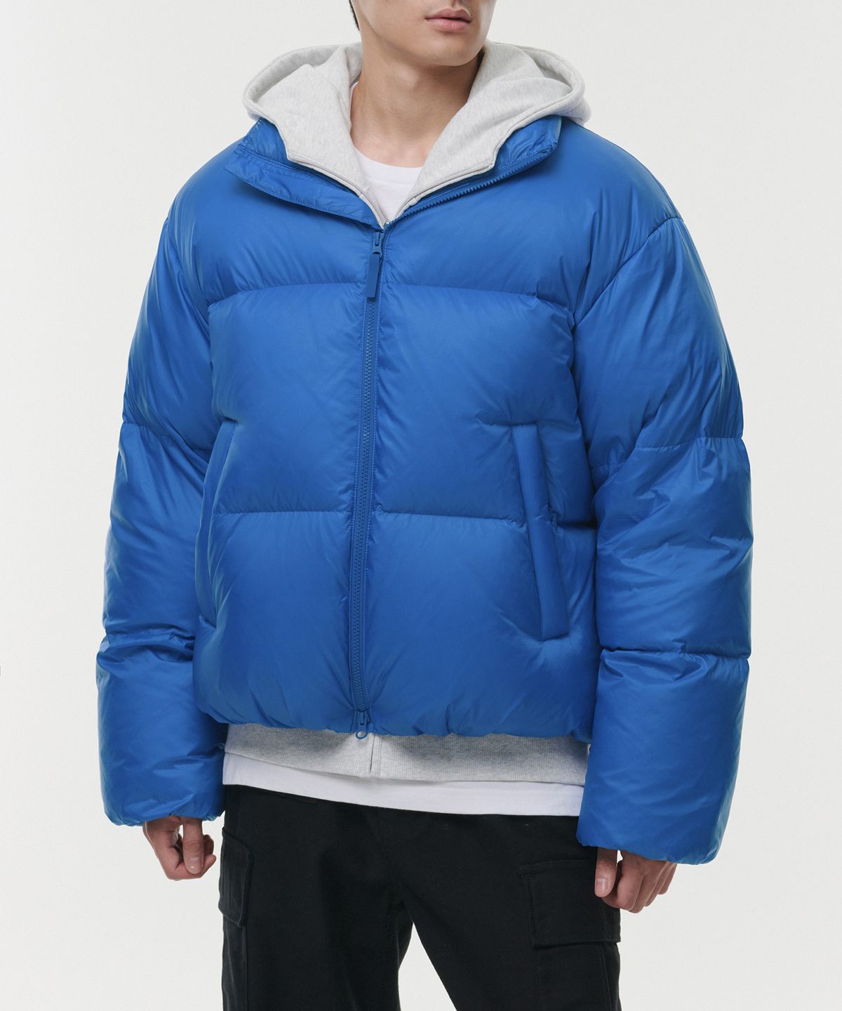 무신사 스탠다드(MUSINSA STANDARD) 립스탑 다운 푸퍼 숏 패딩 재킷 [블루]