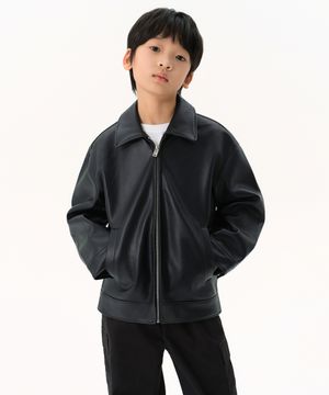 신세틱 레더 오버사이즈 싱글 재킷 [블랙]