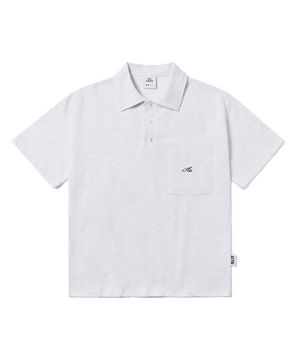 버튼 카라 PK 스웨트 셔츠 멜란지 그레이