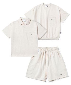 [SET] 레터링 포켓 반팔티 or 버튼 카라 PK 스웨트 셔츠 쇼츠 세트 [오트밀]