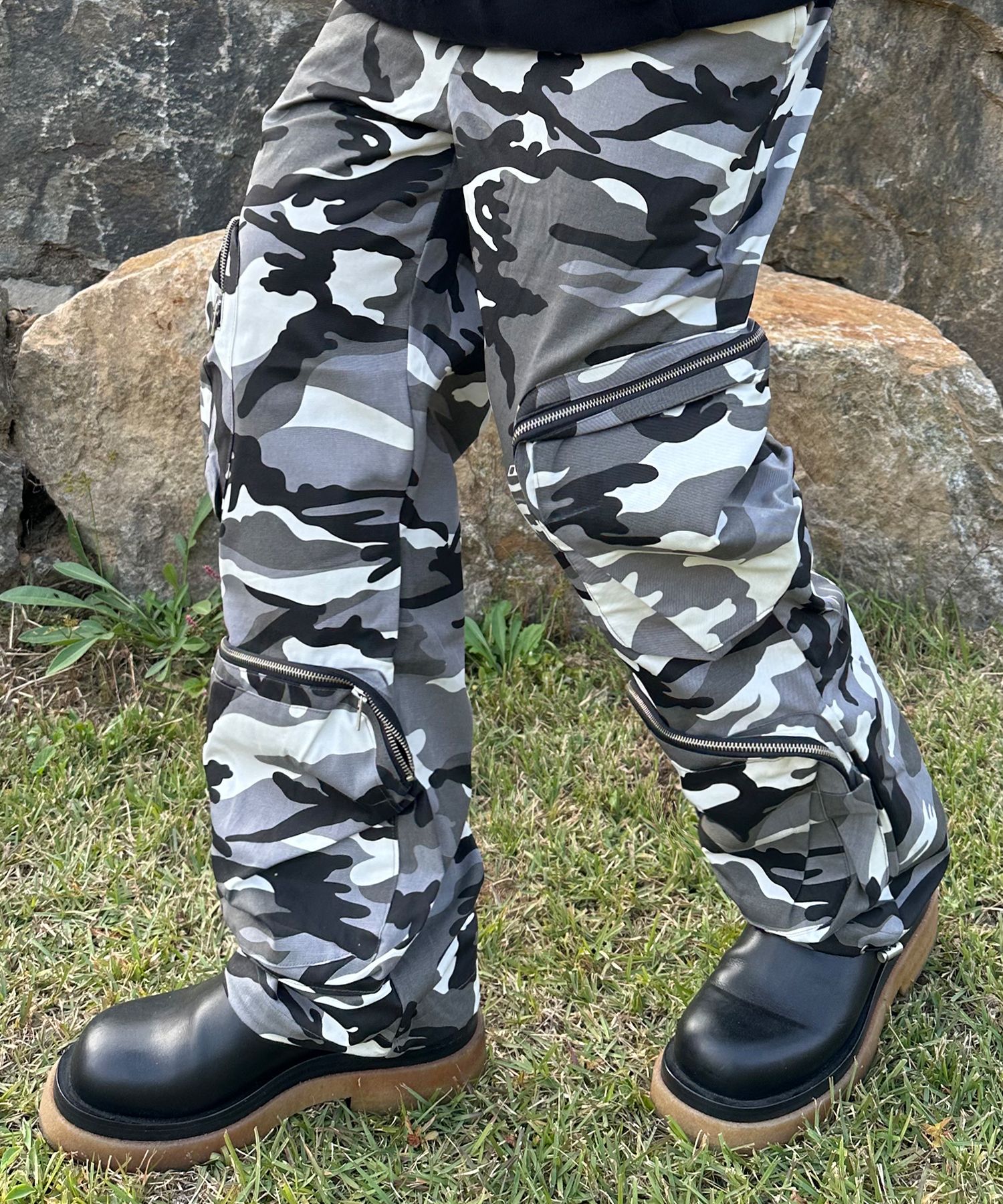 MUSINSA PEACEOFMIND pockets Wide Cotton Pants (Snow Camo)