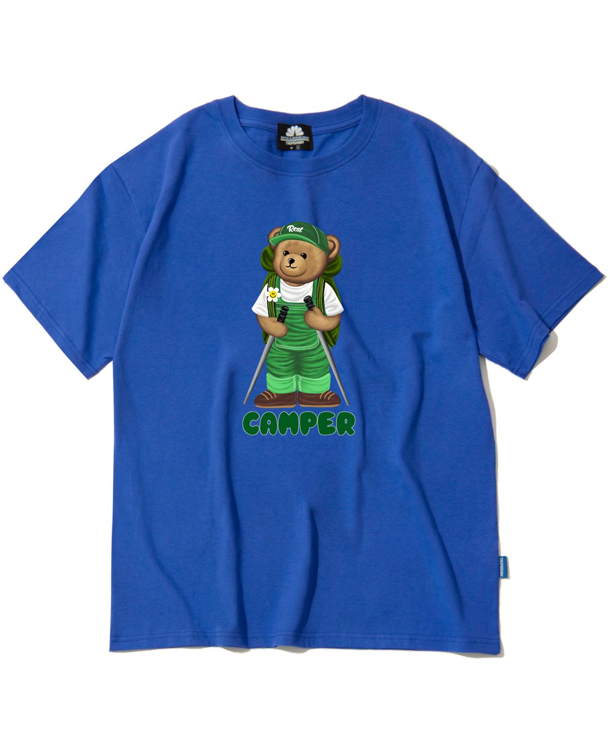 트립션(TRIPSHION) STANDING CAMPER BEAR GRAPHIC 티셔츠 - 블루