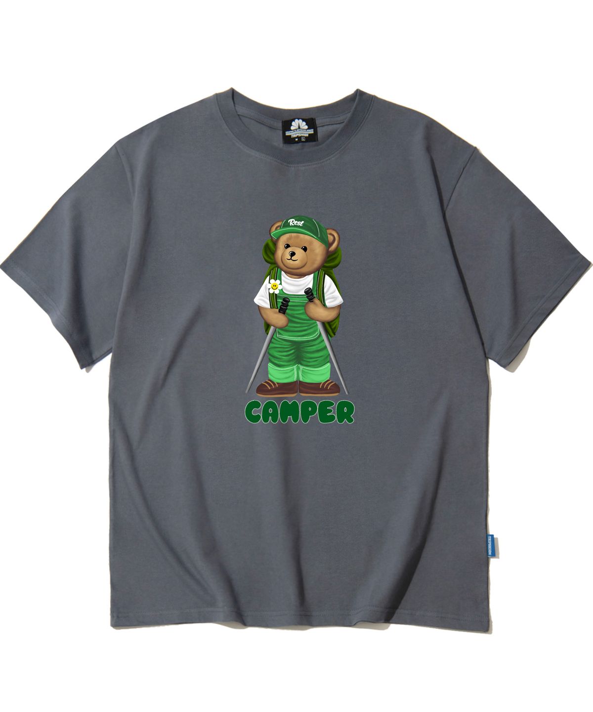트립션(TRIPSHION) STANDING CAMPER BEAR GRAPHIC 티셔츠 - 그레이