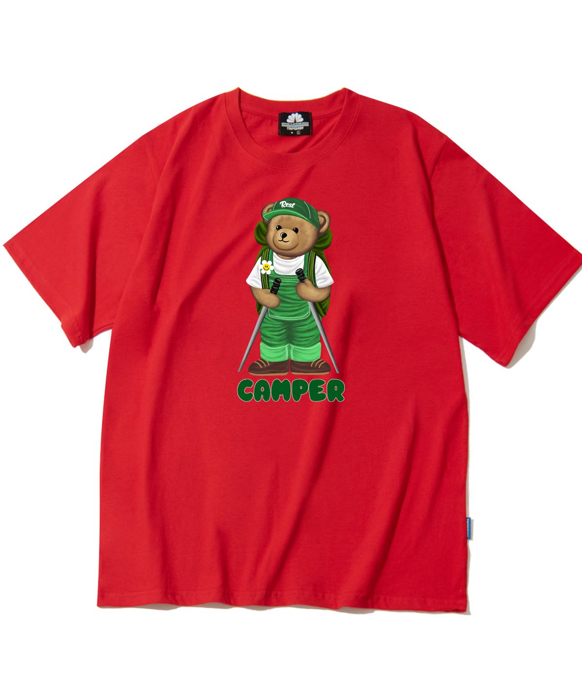 트립션(TRIPSHION) STANDING CAMPER BEAR GRAPHIC 티셔츠 - 레드
